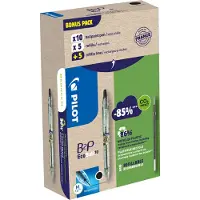 Pilot Pen Stylo bille rétractable Bottle 2 Pen Ecoball, largeur de trait 0,6 mm, encre infalsifiable, rechargeable, 86% de matériaux recyclés, noir, paquet de 10 + 10 recharges noir