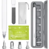 KEYBUDZ AirCare Kit de Nettoyage Premium – 2 Chiffons en Microfibre sans Peluche – 6 Lingettes Antibactériennes Humides et Sèches – 10 Carrés Adhésifs AirCare - Gris