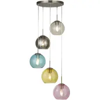 Searchlight suspension colorée Mardi Gras 5 flammes Abat-jour en verre multicolore