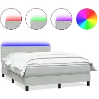 vidaXL Lit boxspring avec matelas & LED gris clair 160x210 cm velours