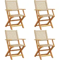 vidaXL Chaises de jardin 4 pcs. Pliable Beige Poly Rotin & Bois Massif