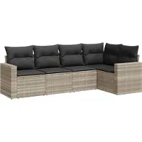 vidaXL Ensemble de salon de jardin 5 pièces avec coussins gris clair Poly rotin