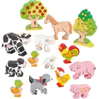 Goki Animaux de la ferme en bois, 14 pièces