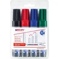 Edding Marqueur pour tableau blanc 365, pointe biseautée, épaisseur de trait 2-7 mm, effaçable à sec, avec capuchon, rechargeable, set de 4 couleurs assorties