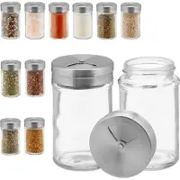 Relaxdays Saupoudreuse À Épices, Lot De 12, 3 Tailles De Trou, Herbes, Verre Et Acier Inoxydable, Argenté/Transparent -
