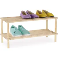 Relaxdays - Tagère À Chaussures Bois, Meuble Étroit À 2 Niveaux, Jusqu'à 4 Paires, H X L X P : 29,5 X 63 X 26 Cm, Nature