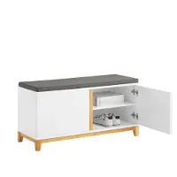 SoBuy Banc à chaussures FSR117-W - 2 portes - siège rembourré - 90 x 34 x 46 cm - blanc