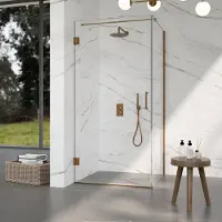 FortiFura Galeria Cabine de douche - 100x100x200cm - scharnières - barre de renfort - poignée plat - verre clair - Cuivre brossé PVD SW1122549/SW1122565/SW876702/SW797915