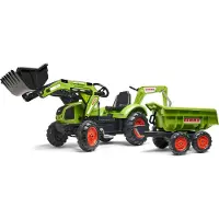 Falk Tracteur à pédales Claas Axos 330 avec pelleteuse et remorque – 3 à 7 ans