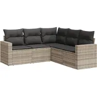 vidaXL Ensemble de salon de jardin 5 pièces avec coussins gris clair Poly rotin