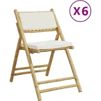 vidaXL Chaises de bistrot 6 pcs. Pliable avec coussin blanc crème Bambou