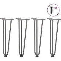 vidaXL Pieds en épingle à cheveux pour table basse 4 pcs. Acier naturel 42 cm massif