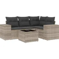 vidaXL Ensemble de salon de jardin 5 pièces avec coussins gris clair Poly rotin