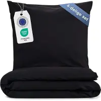 Blumtal literie 2x 135x200cm + 2x taies d'oreiller 80x80cm - Microfibre Bed Sheets 135x200cm - Set de 4 draps de lit noir
