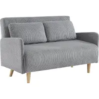 Sweeek Canapé Convertible En Velours Côtelé - Panam - 2 Places Scandinave. Pieds Bois. Gris Clair. Banquette. Dossier Inclinable