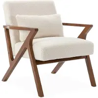 Sweeek Fauteuil Scandinave Bois D'hévéa Finition Teinté Noyer Clair Et Bouclette Blanche Antoine