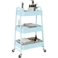 vidaXL Chariot de rangement 3 étagères bleu 42x41,5x77 cm acier