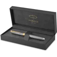 Waterman Sonnet stylo plume, argent ciselé avec attributs or, plume fine or 18k, coffret cadeau