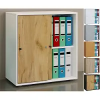 VCM Armoire de bureau en bois Classeur Armoire de classement Meuble de bureau Armoire Lona 2 portes coulissantes