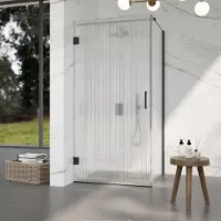 FortiFura Galeria Cabine de douche - 90x100x200cm - scharnières - barre de renfort - poignée plat - verre nervuré - Noir mat SW1208821/SW1122561/SW797905/SW797955