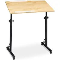 Relaxdays Table Ordinateur Portable Hxlxp: 110 X 80 X 50 Cm Hauteur Réglable Roulettes Table Bout De Canapé Table De Lit Bureau Informatique, Bois Chêne Nature