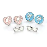 The Carat Shop Set de 3 paires de boucles d'oreilles ( palmiers, lunettes et silhouette de Barbie)