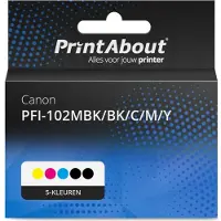 PrintAbout Cartouche compatible pour Canon PFI-102MBK/BK/C/M/Y - 5 couleurs - Multipack