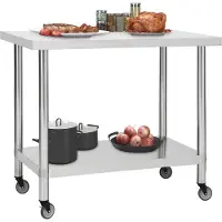 vidaXL Table de travail de cuisine avec roulettes 80x60x85 cm inox