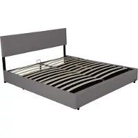 Corium Lit rembourré 'Juva' lit double avec matelas coffre de lit et sommier à lattes relevable 140 x 200 cm Cordon gris