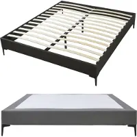 En.casa Lit double 'Lilla' avec matelas Lit rembourré avec housse textile amovible 180 x 200 cm Gris foncé