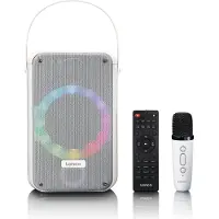 Lenco BTC-060WH - Kit karaoké avec Bluetooth, batterie rechargeable, microphone karaoké sans fil et éclairage LED disco - Blanc
