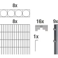 Alberts 668440 Clôture à double barre "Oslo" comme set complet de clôture de 42 pièces, revêtu de matière synthétique, anthracite, hauteur 100 cm, longueur 16 m