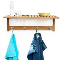 Relaxdays porte-serviette porte-manteau mural avec étagère bambou, métal 50 x 16 x 18 cm