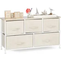 Relaxdays Meuble Rangement 5 Tiroirs Tissu Commode étagère Tiroir Tissu Hxlxp: 54,5 X 100 X 30 Cm, Beige -
