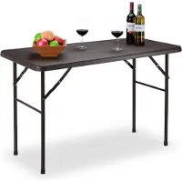 Relaxdays Table de jardin , aspect bois, table pliante rectangulaire, plastique, métal, table de balcon, H x L x P : 74 x 120 x 60 cm, marron