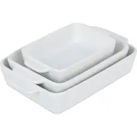 Relaxdays Moule, Plats Pour Cuisson, Au Four, Jeu De 3, En Céramique, 3 Tailles, Carrée, Lavable À La Machine, Blanche -