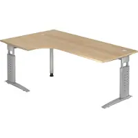 Hjh OFFICE PRO Table d'angle série U | bac à câbles inclus | pied en C | réglable en hauteur, couleur plateau:chêne, couleur piètement:argent