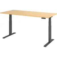 Hjh OFFICE PRO Bureau réglable en hauteur XDKB | 2 moteurs | 120 - 180 cm | électrique, Dimension plateau:180 x 80 cm, Couleur plateau:érable, Couleur piétement:graphite
