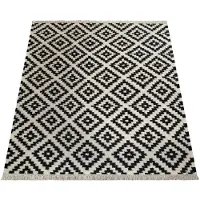 Paco Home Tapis moderne à motifs marocains tissé à la main Skandi losanges franges noir blanc dimensions 120x170 cm
