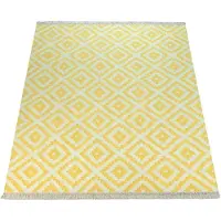 Paco Home Tapis moderne à motifs marocains tissé à la main Skandi losanges franges jaune blanc dimensions 160x230 cm