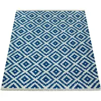 Paco Home Tapis moderne à motifs marocains tissé à la main Skandi losanges franges bleu blanc taille 80x150 cm