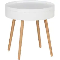 Wenko Table d'appoint ronde avec 4 pieds, en MDF et Bambou - Blanc et bois