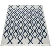 Paco Home Tapis de salon style bohème à franges tissé à la main en laine et coton mélangés bleu Dimensions 120 x 170 cm