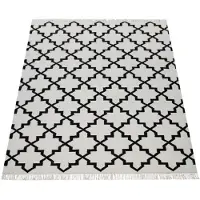 Paco Home Tapis de salon Motif marocain Franges Tissé à la main Coton Blanc Noir Dimensions 120 x 170 cm