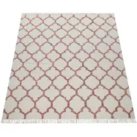 Paco Home Tapis de salon Motif marocain Franges tissé à la main Laine Beige Rouge Dimension 120x170 cm