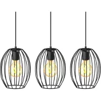 B.K.Licht Suspension luminaire industrielle retro 3 têtes, Douille E27 pour ampoules maximale de 60 W, Abat-jour métal noir, Longueur 112cm, Lustre pour salon, salle à manger