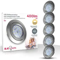 B.K.Licht Spot LED encastrable orientable 5 pièces ultra plat diamètre 86 mm pour trou 68 mm 5 W 400 lm 3000 K lumière blanc chaud nickel mat lampe plafond salon cuisine