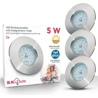 B.K.Licht Lot de 3/6 Spots encastrable LED salle de bain Ø75x30mm Rond 5W 400lm 3000K Blanc chaud IP44 ultra-plat lampe de plafond cuisine, couloir, salon