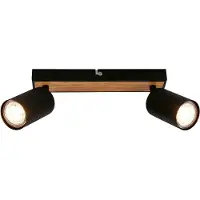 Briloner Tib Plafonnier orientable noir bois 15.5x5.5x25.5 cm rotatif GU10 max 9 W interrupteur mural métal lampe plafond cuisine couloir salon