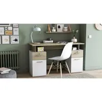 Demeyere Bureau avec rangement - PLATON - Chêne / Blanc mat - L134,8 x P55 x H76,4 cm - DEMEYRE